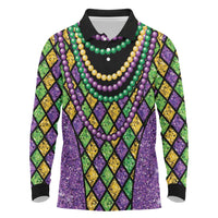 Mardi Gras Strings of Beads Long Sleeve Polo Shirt - Wonder Print Shop