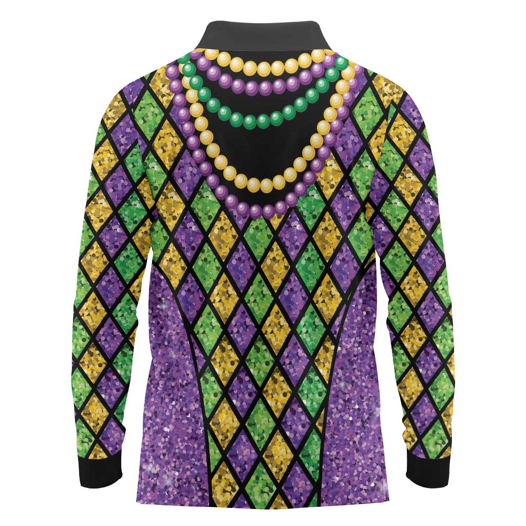 Mardi Gras Strings of Beads Long Sleeve Polo Shirt - Wonder Print Shop