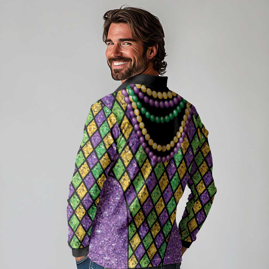 Mardi Gras Strings of Beads Long Sleeve Polo Shirt - Wonder Print Shop