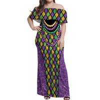 Mardi Gras Strings of Beads Off Shoulder Maxi Dress - Wonder Print Shop