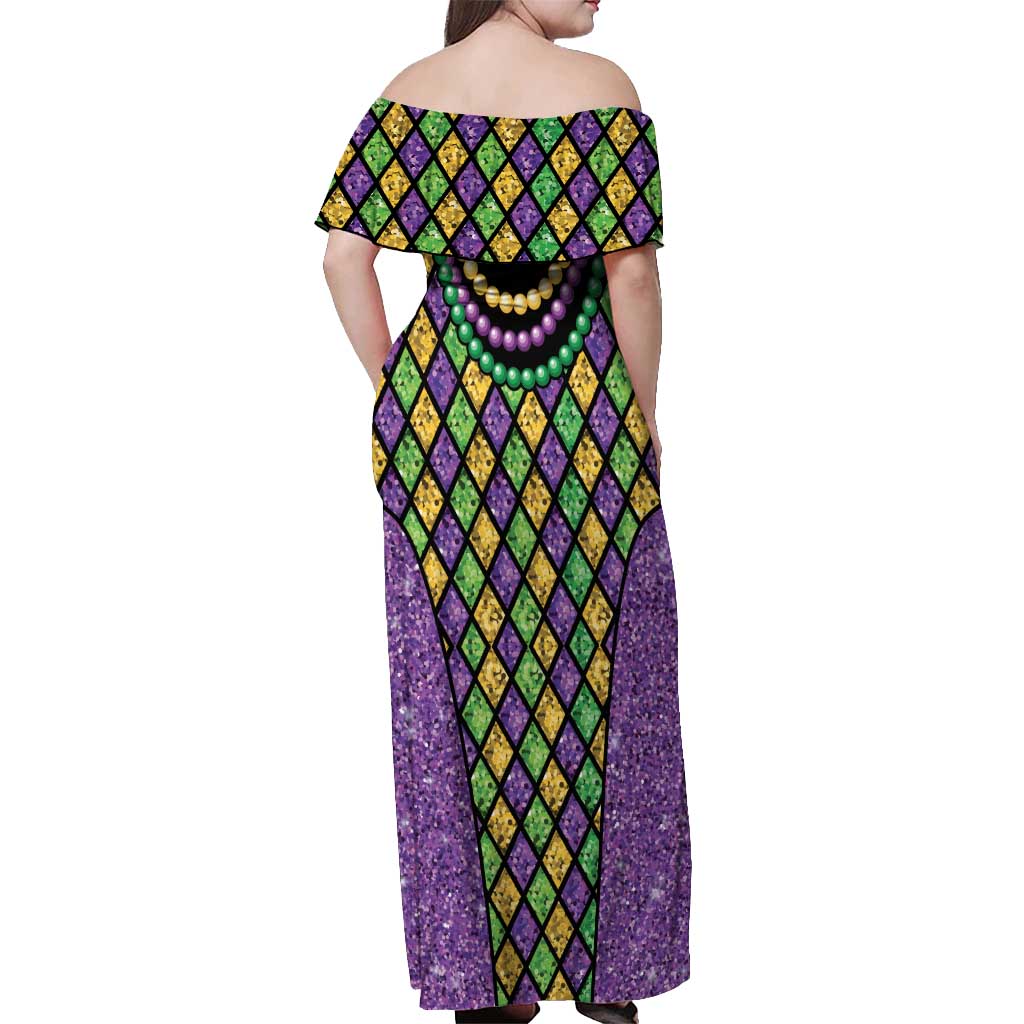 Mardi Gras Strings of Beads Off Shoulder Maxi Dress - Wonder Print Shop