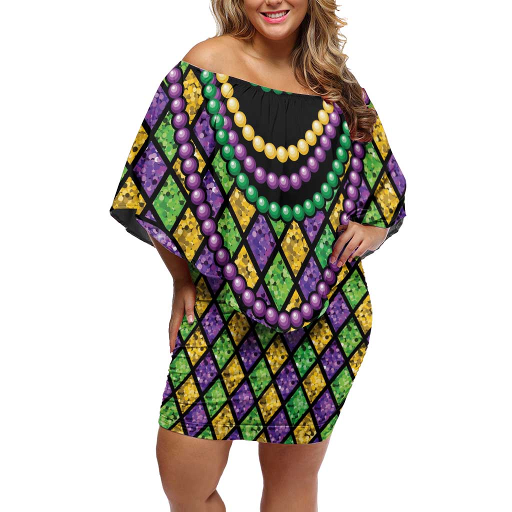 Mardi Gras Strings of Beads Off Shoulder Short Dress - Wonder Print Shop