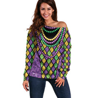 Mardi Gras Strings of Beads Off Shoulder Sweater - Wonder Print Shop