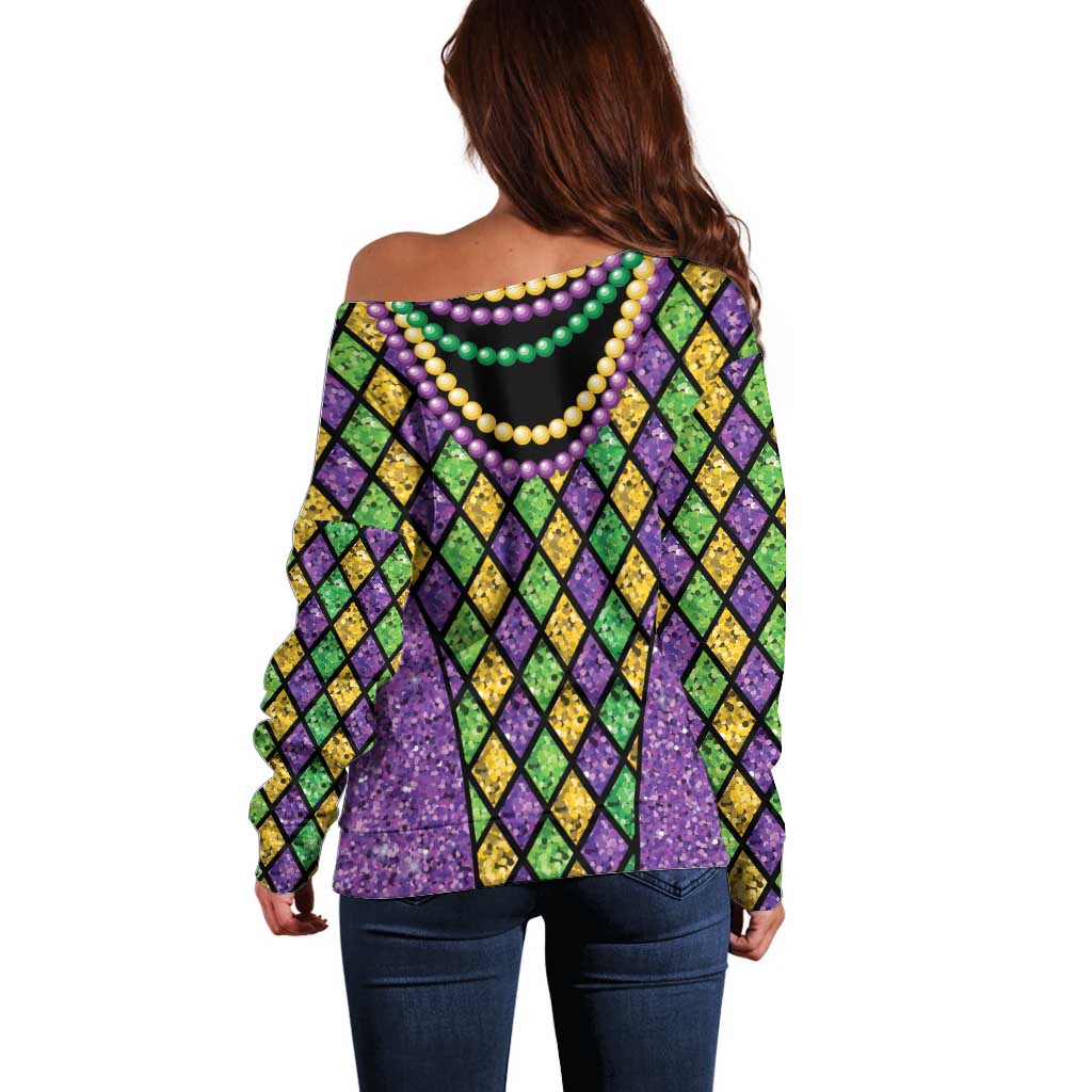 Mardi Gras Strings of Beads Off Shoulder Sweater - Wonder Print Shop