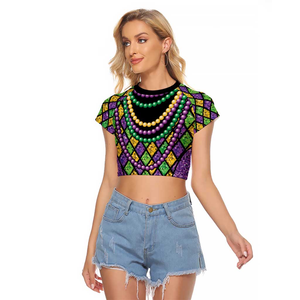 Mardi Gras Strings of Beads Raglan Cropped T Shirt - Wonder Print Shop