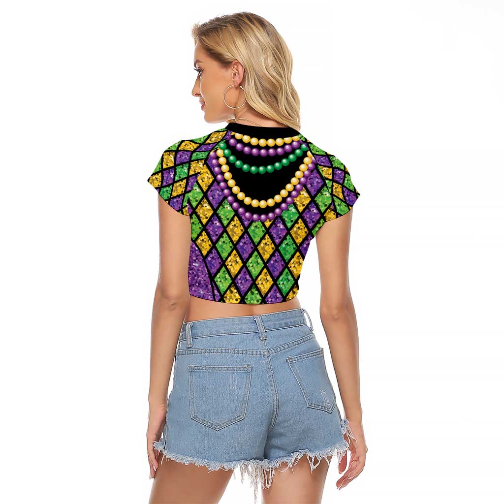 Mardi Gras Strings of Beads Raglan Cropped T Shirt - Wonder Print Shop