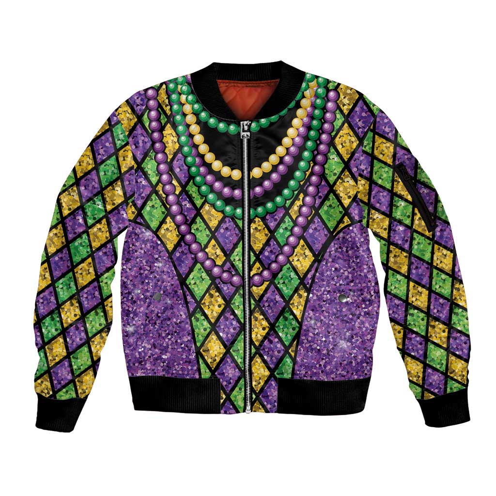 Mardi Gras Strings of Beads Sleeve Zip Bomber Jacket - Wonder Print Shop