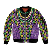 Mardi Gras Strings of Beads Sleeve Zip Bomber Jacket - Wonder Print Shop