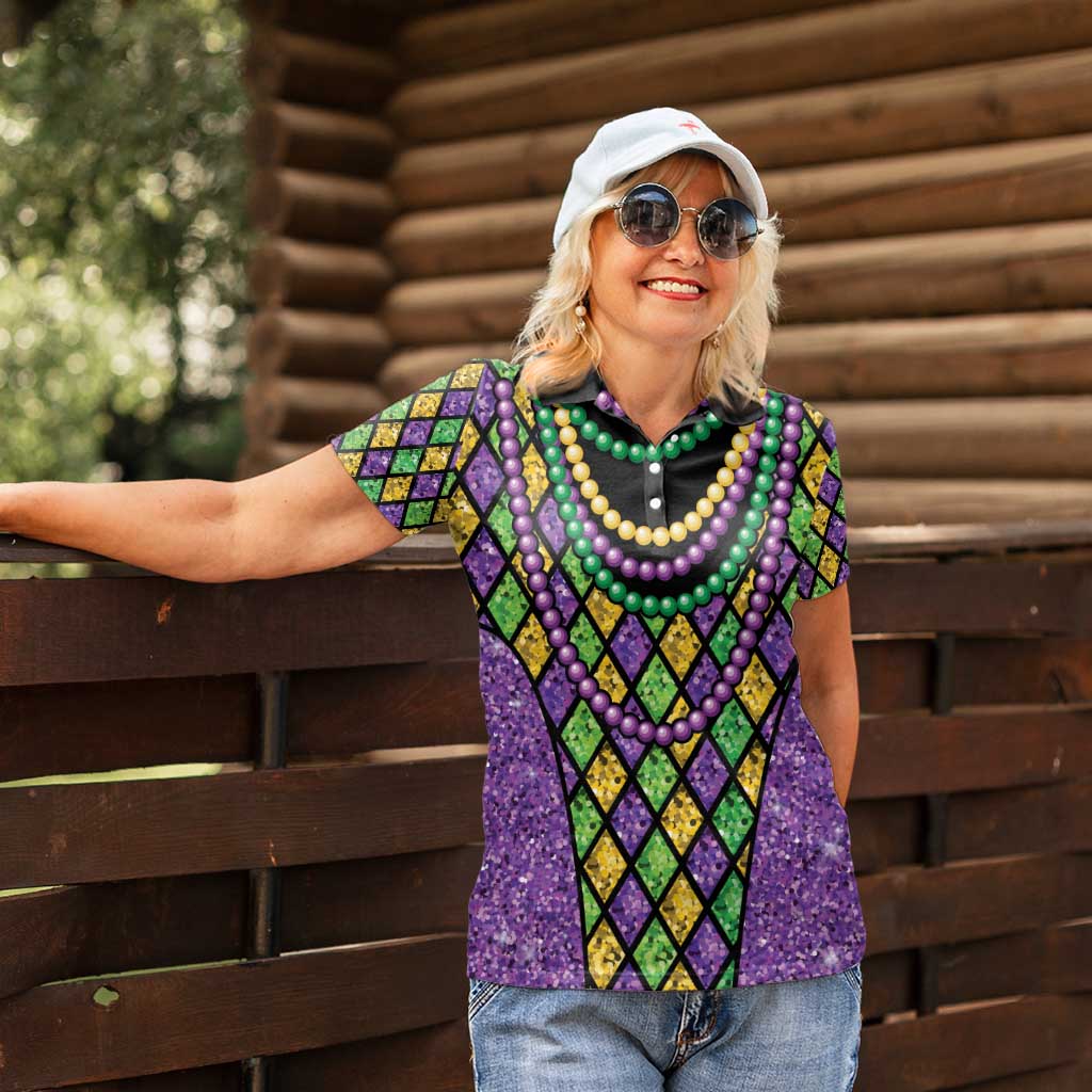 Mardi Gras Strings of Beads Women Polo Shirt - Wonder Print Shop