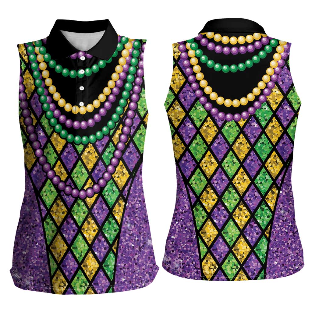 Mardi Gras Strings of Beads Women Sleeveless Polo Shirt - Wonder Print Shop