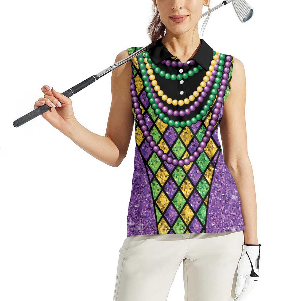 Mardi Gras Strings of Beads Women Sleeveless Polo Shirt - Wonder Print Shop