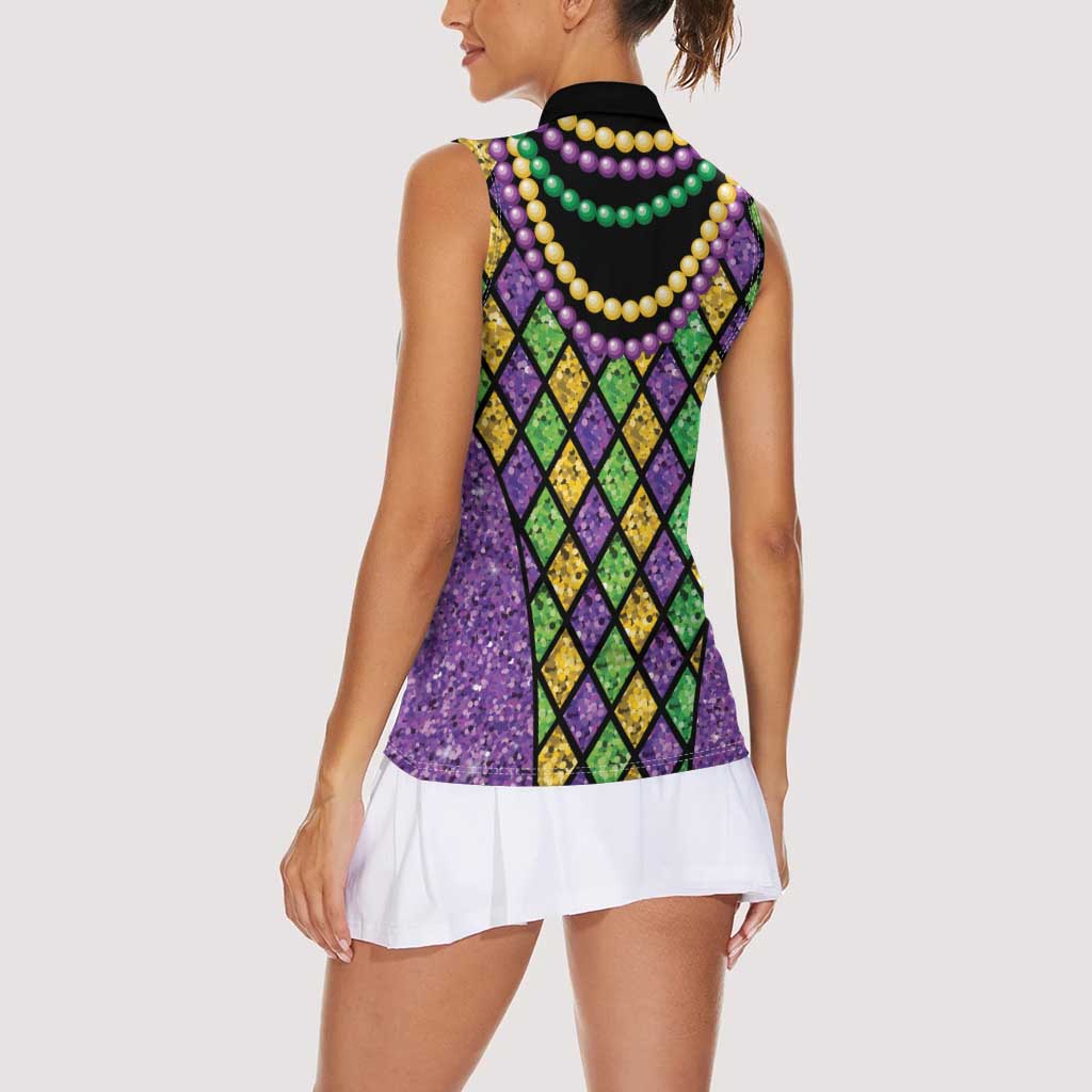 Mardi Gras Strings of Beads Women Sleeveless Polo Shirt - Wonder Print Shop