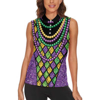 Mardi Gras Strings of Beads Women Sleeveless Polo Shirt - Wonder Print Shop