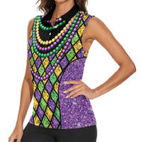 Mardi Gras Strings of Beads Women Sleeveless Polo Shirt - Wonder Print Shop