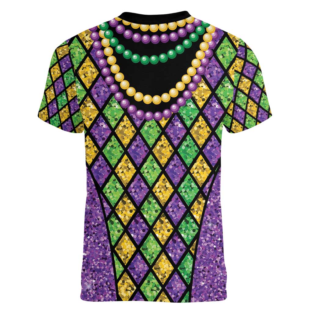 Mardi Gras Strings of Beads Women V-Neck T-Shirt - Wonder Print Shop