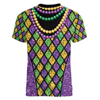 Mardi Gras Strings of Beads Women V-Neck T-Shirt - Wonder Print Shop