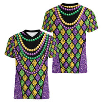 Mardi Gras Strings of Beads Women V-Neck T-Shirt - Wonder Print Shop
