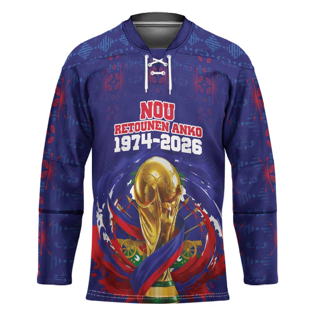 Custom Haiti Grenadye Alaso Hockey Jersey Blue Nou Retounen Anko 1974-2026 - Wonder Print Shop