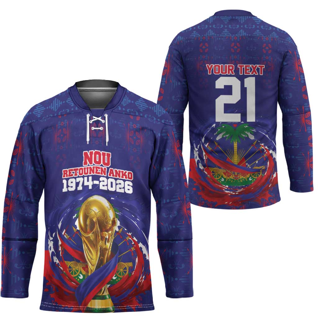 Custom Haiti Grenadye Alaso Hockey Jersey Blue Nou Retounen Anko 1974-2026 - Wonder Print Shop