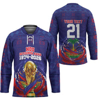 Custom Haiti Grenadye Alaso Hockey Jersey Blue Nou Retounen Anko 1974-2026 - Wonder Print Shop