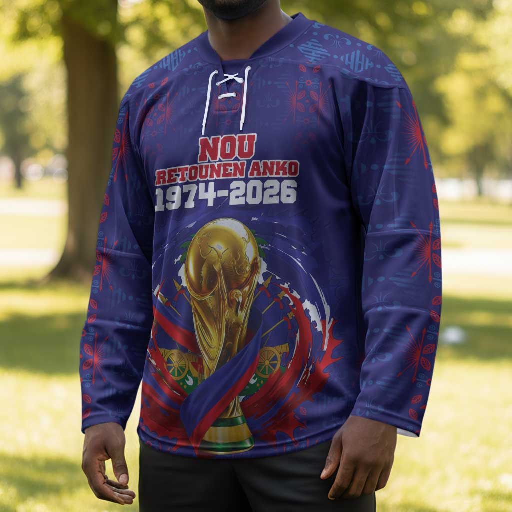 Custom Haiti Grenadye Alaso Hockey Jersey Blue Nou Retounen Anko 1974-2026 - Wonder Print Shop