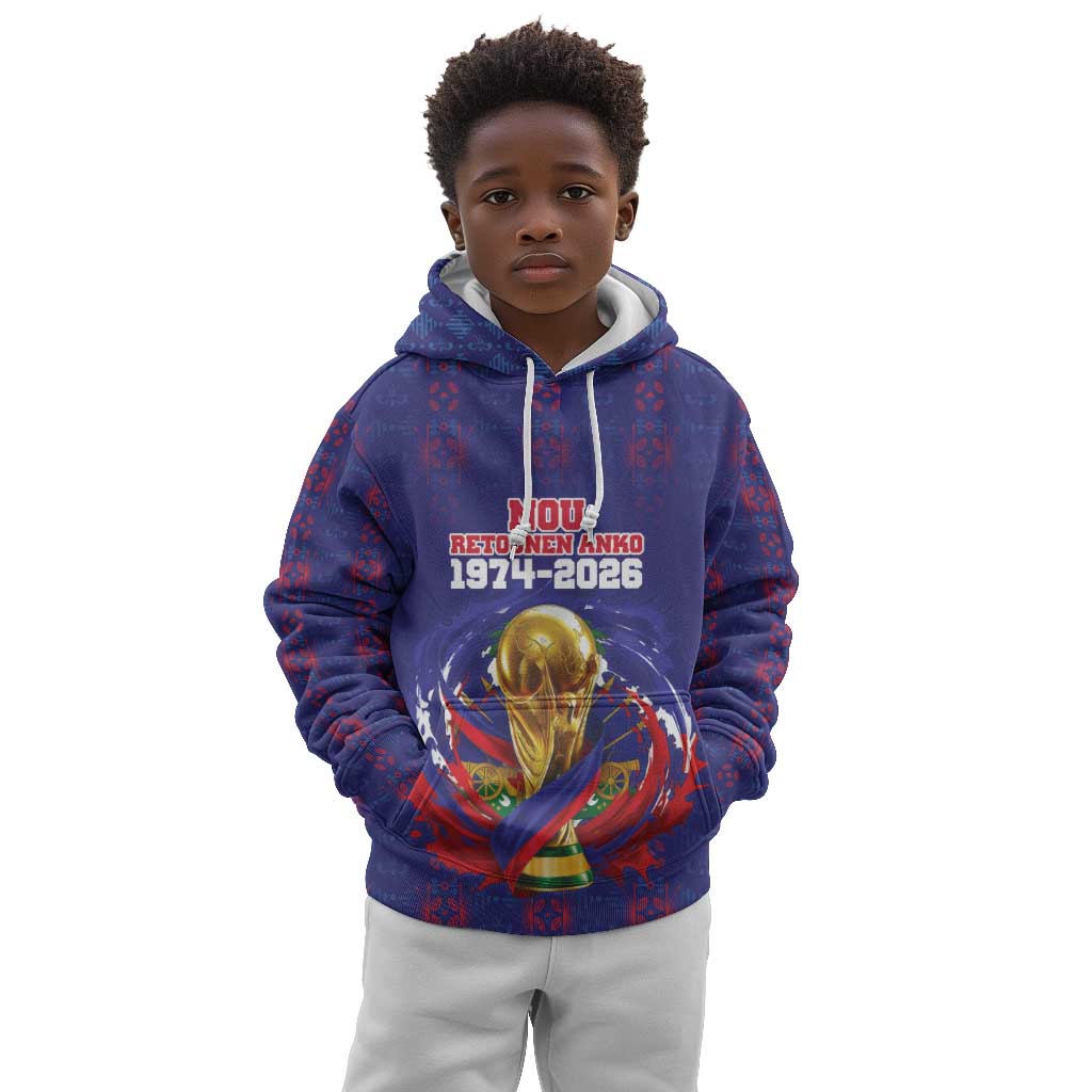 Custom Haiti Grenadye Alaso Kid Hoodie Blue Nou Retounen Anko 1974-2026 - Wonder Print Shop