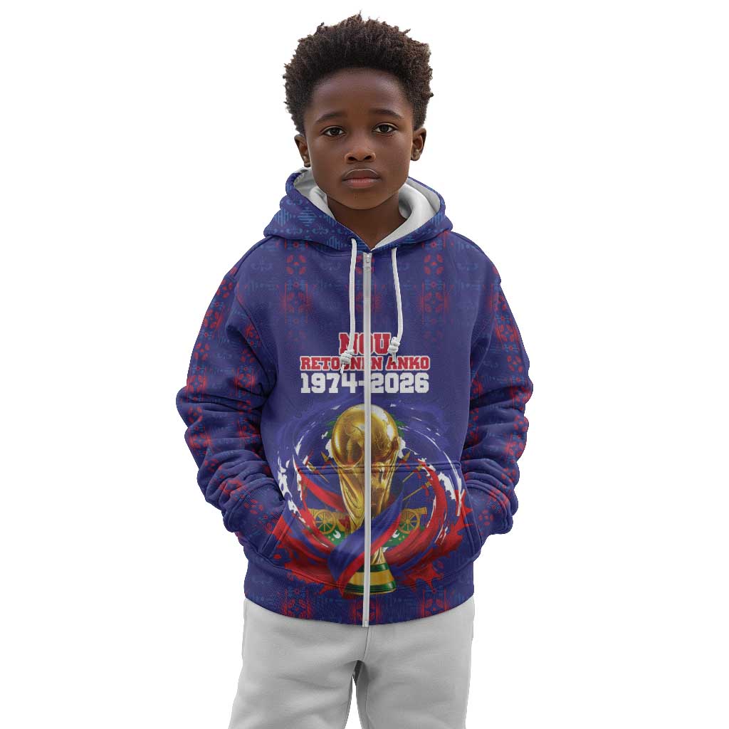 Custom Haiti Grenadye Alaso Kid Hoodie Blue Nou Retounen Anko 1974-2026 - Wonder Print Shop