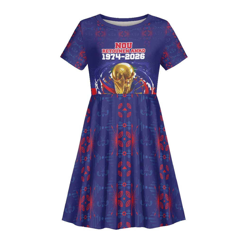 Custom Haiti Grenadye Alaso Kid Short Sleeve Dress Blue Nou Retounen Anko 1974-2026 - Wonder Print Shop