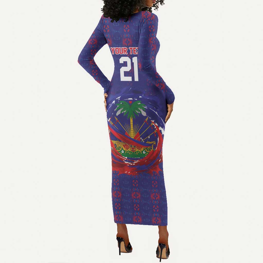 Custom Haiti Grenadye Alaso Long Sleeve Bodycon Dress Blue Nou Retounen Anko 1974-2026 - Wonder Print Shop