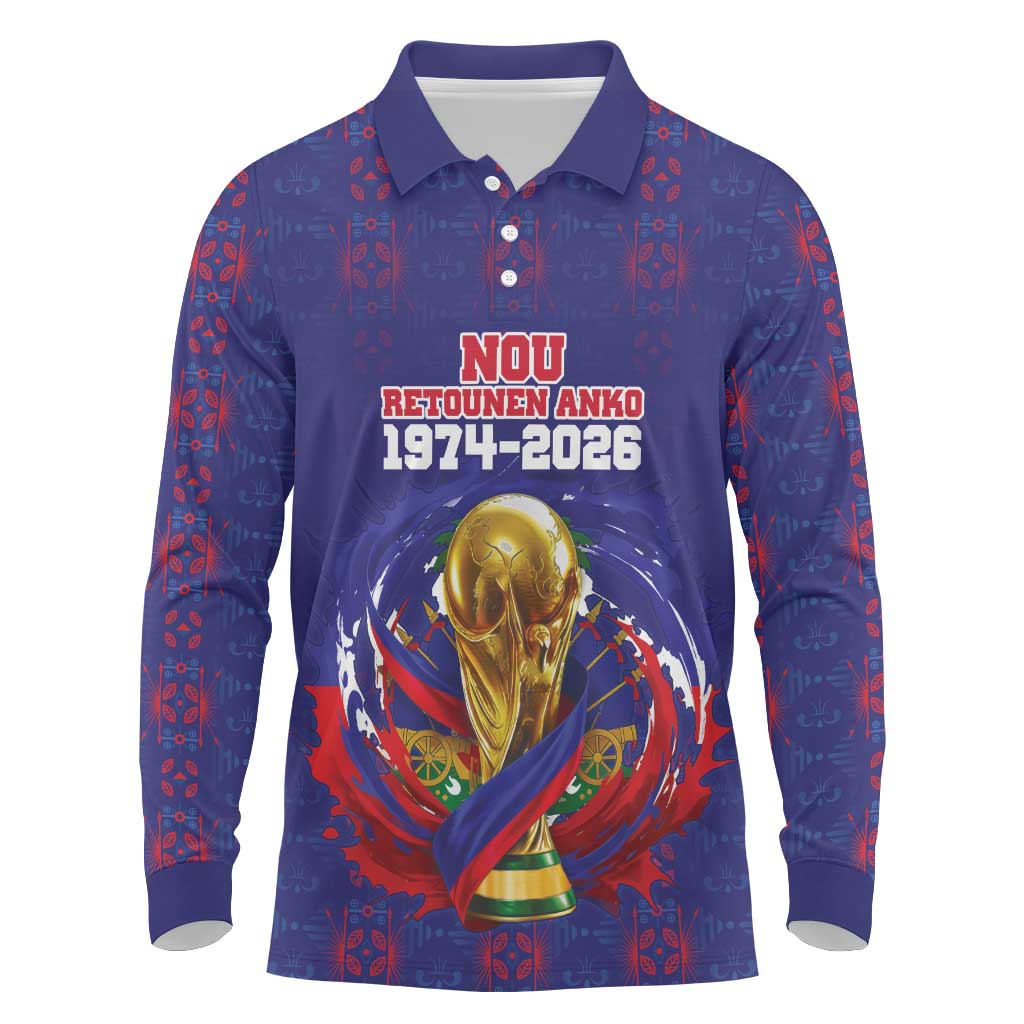 Custom Haiti Grenadye Alaso Long Sleeve Polo Shirt Blue Nou Retounen Anko 1974-2026 - Wonder Print Shop