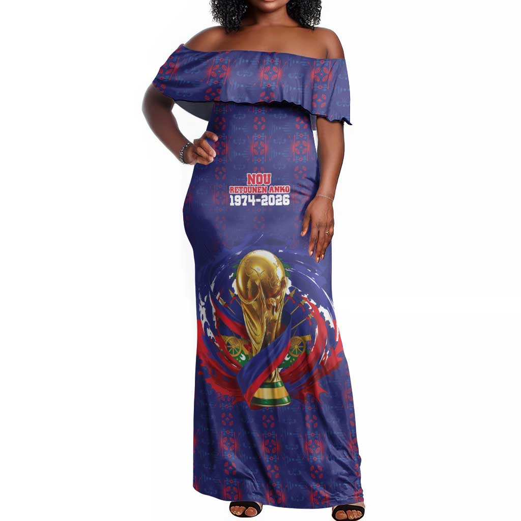 Custom Haiti Grenadye Alaso Off Shoulder Maxi Dress Blue Nou Retounen Anko 1974-2026 - Wonder Print Shop