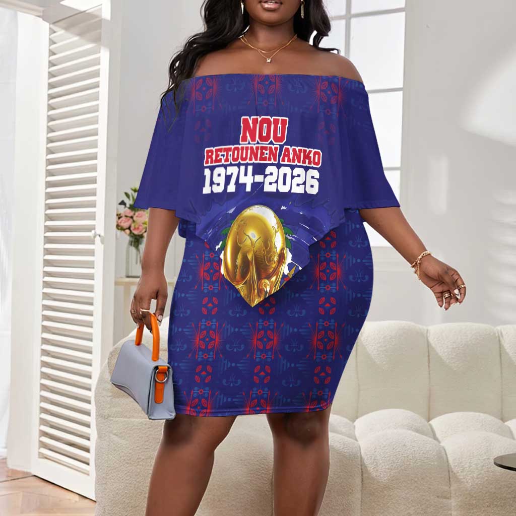 Custom Haiti Grenadye Alaso Off Shoulder Short Dress Blue Nou Retounen Anko 1974-2026 - Wonder Print Shop