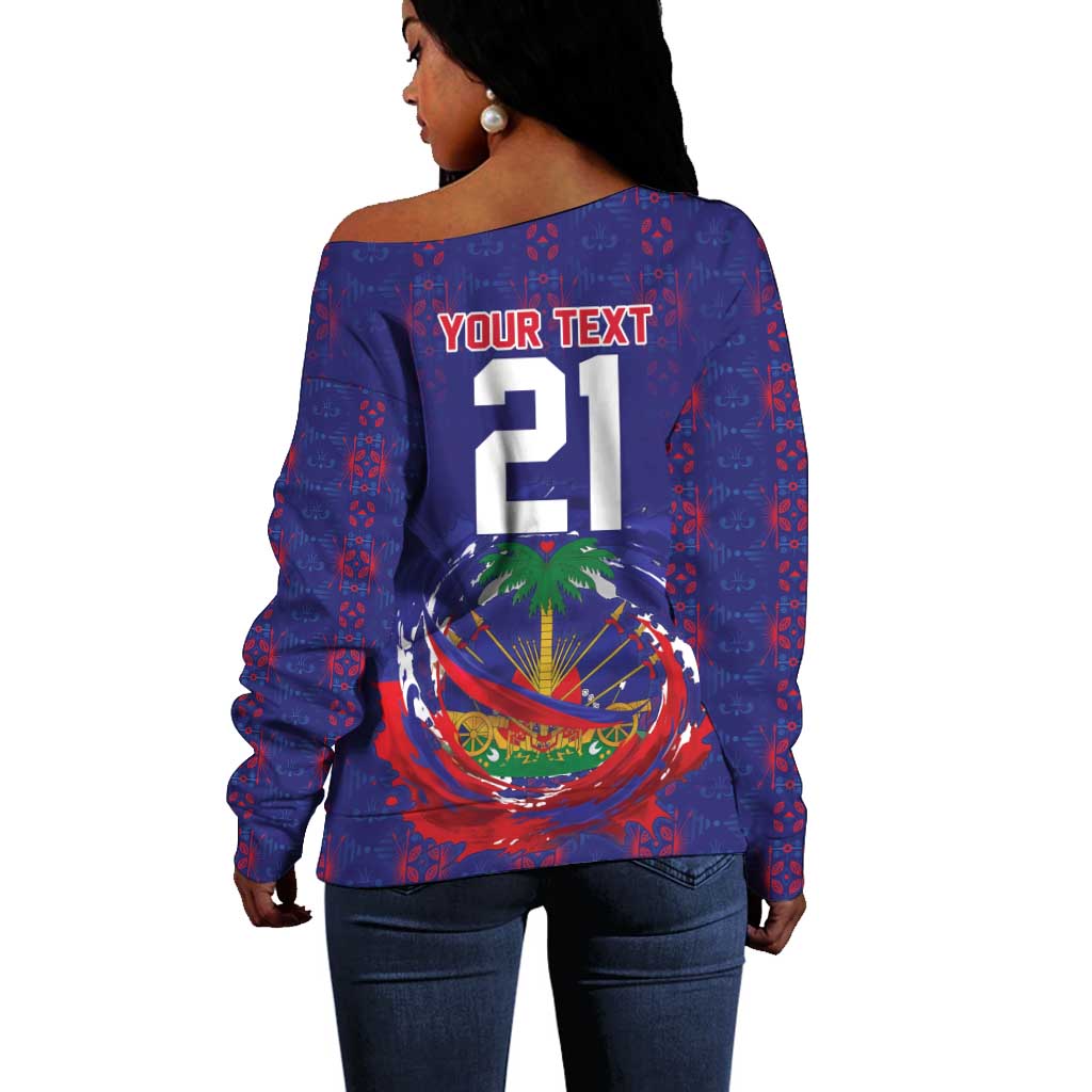 Custom Haiti Grenadye Alaso Off Shoulder Sweater Blue Nou Retounen Anko 1974-2026 - Wonder Print Shop