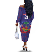 Custom Haiti Grenadye Alaso Off The Shoulder Long Sleeve Dress Blue Nou Retounen Anko 1974-2026 - Wonder Print Shop