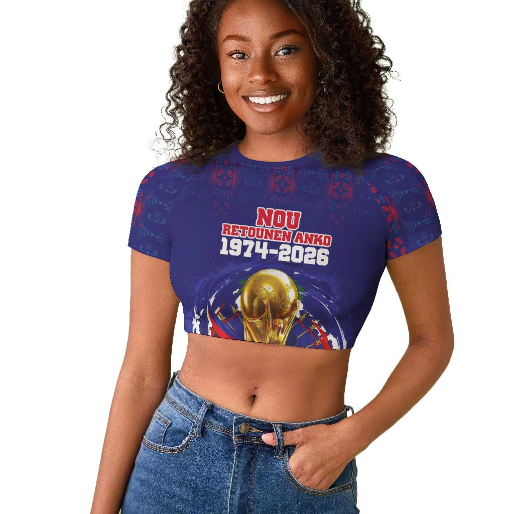 Custom Haiti Grenadye Alaso Raglan Cropped T shirt Blue Nou Retounen Anko 1974-2026 - Wonder Print Shop