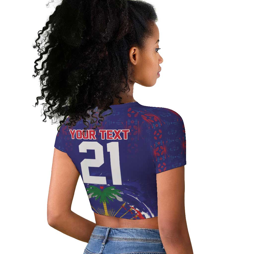 Custom Haiti Grenadye Alaso Raglan Cropped T shirt Blue Nou Retounen Anko 1974-2026 - Wonder Print Shop