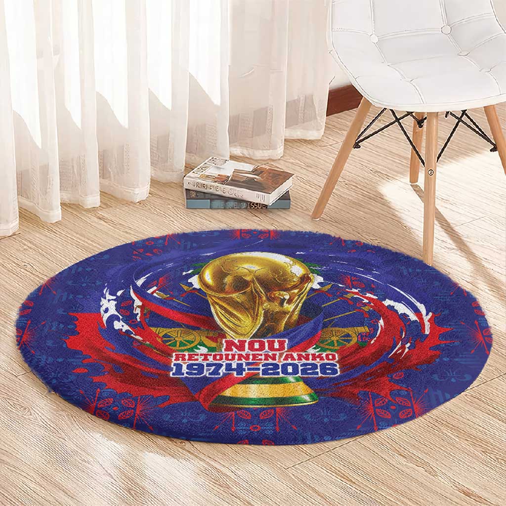 Haiti Grenadye Alaso Round Carpet Blue Nou Retounen Anko 1974-2026 - Wonder Print Shop