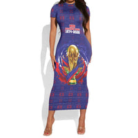 Custom Haiti Grenadye Alaso Short Sleeve Bodycon Dress Blue Nou Retounen Anko 1974-2026 - Wonder Print Shop