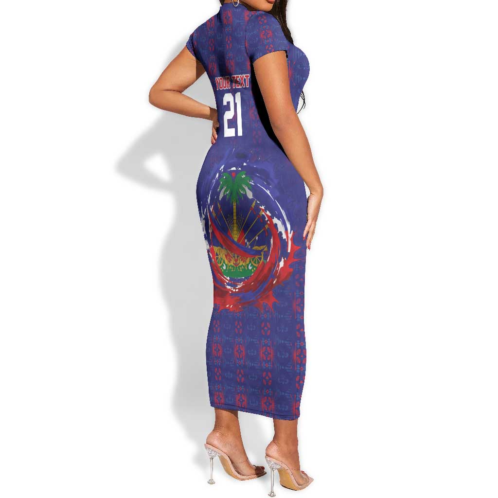 Custom Haiti Grenadye Alaso Short Sleeve Bodycon Dress Blue Nou Retounen Anko 1974-2026 - Wonder Print Shop