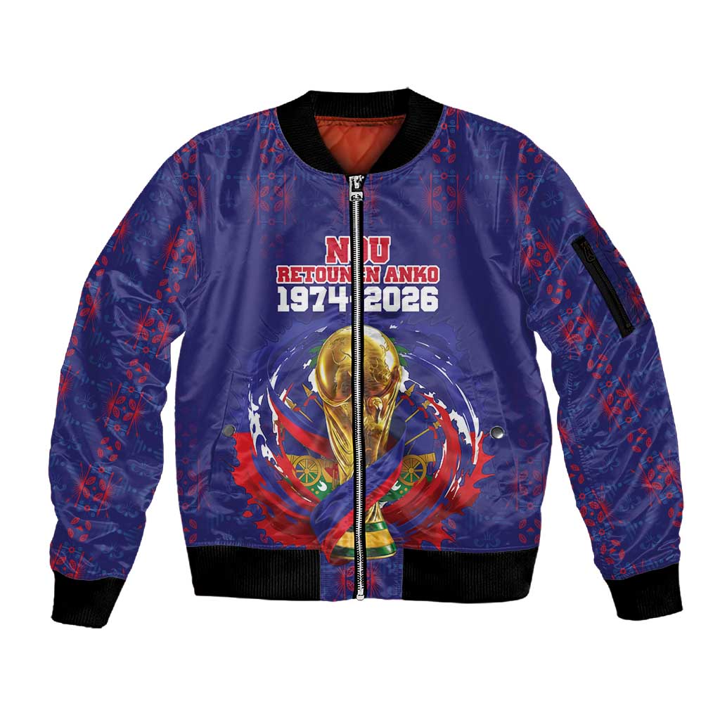 Custom Haiti Grenadye Alaso Sleeve Zip Bomber Jacket Blue Nou Retounen Anko 1974-2026 - Wonder Print Shop