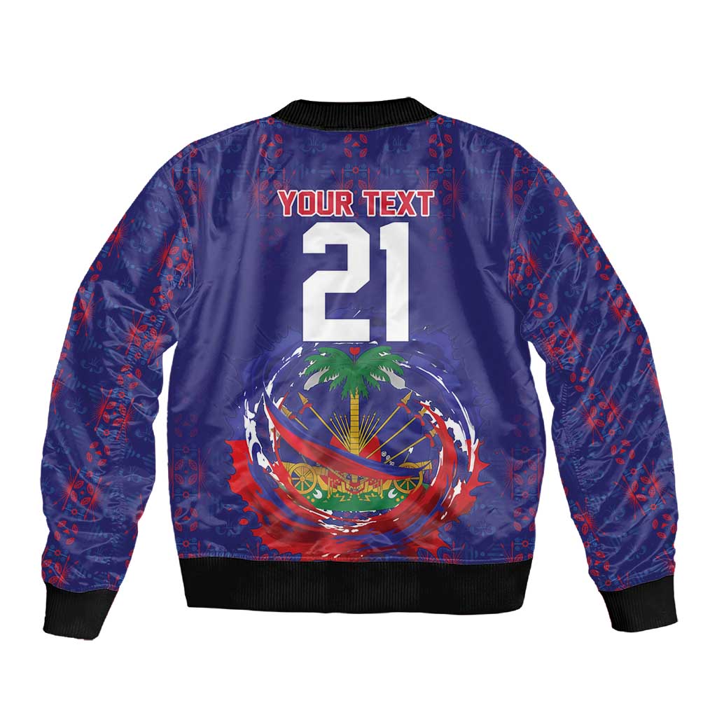 Custom Haiti Grenadye Alaso Sleeve Zip Bomber Jacket Blue Nou Retounen Anko 1974-2026 - Wonder Print Shop