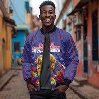 Custom Haiti Grenadye Alaso Sleeve Zip Bomber Jacket Blue Nou Retounen Anko 1974-2026 - Wonder Print Shop