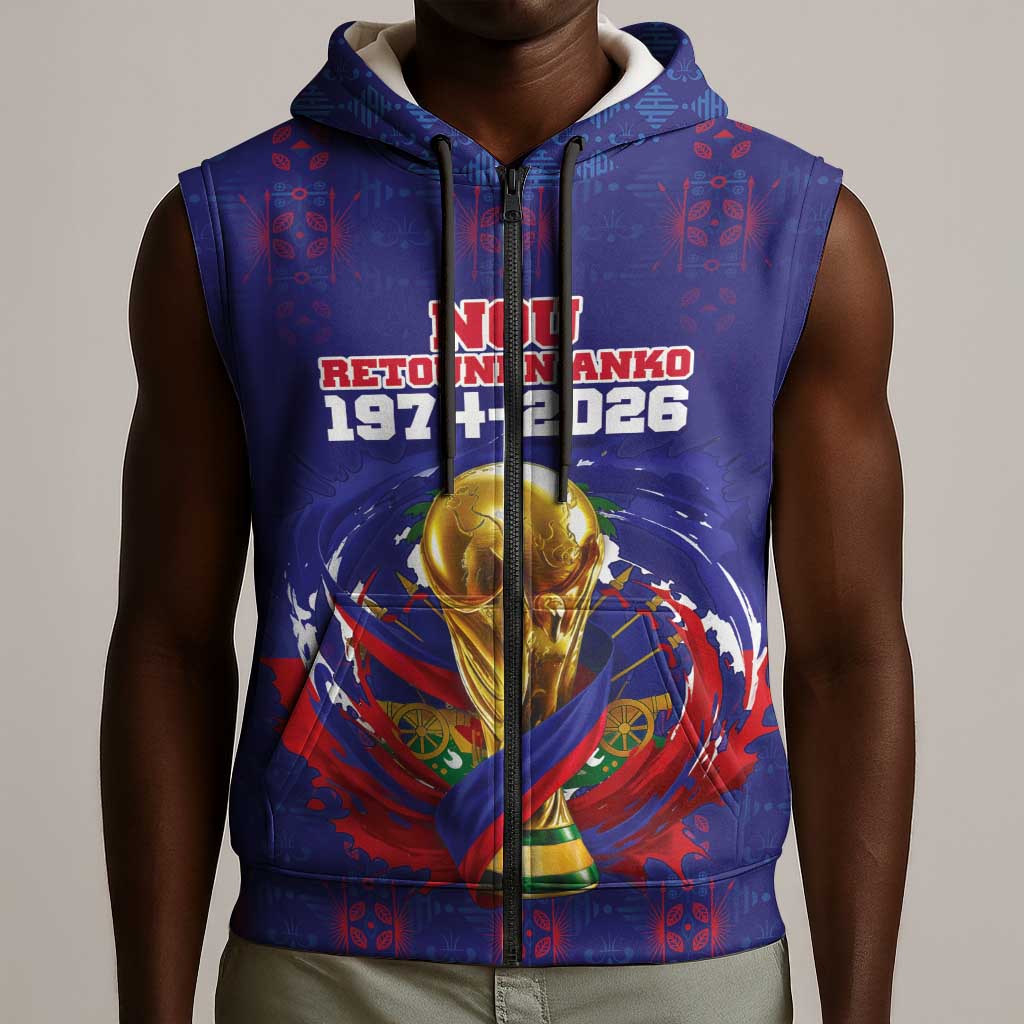 Custom Haiti Grenadye Alaso Sleeveless Zip Hoodie Blue Nou Retounen Anko 1974-2026 - Wonder Print Shop