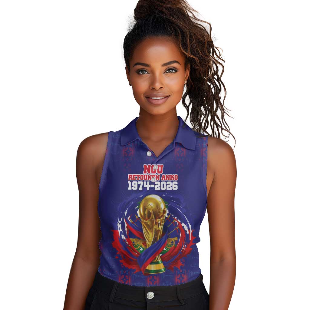 Custom Haiti Grenadye Alaso Women Sleeveless Polo Shirt Blue Nou Retounen Anko 1974-2026 - Wonder Print Shop
