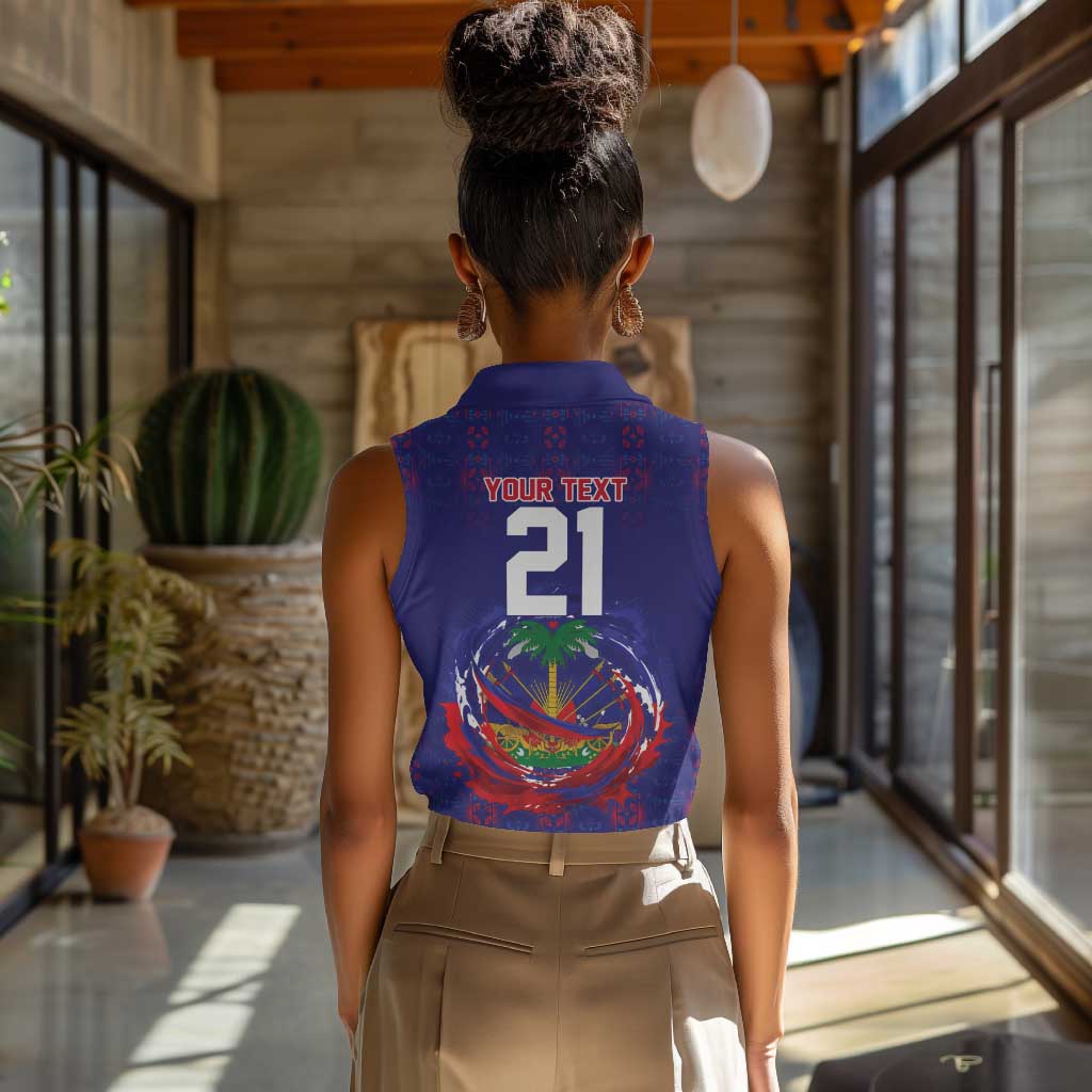 Custom Haiti Grenadye Alaso Women Sleeveless Polo Shirt Blue Nou Retounen Anko 1974-2026 - Wonder Print Shop