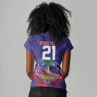 Custom Haiti Grenadye Alaso Women V-Neck T-Shirt Blue Nou Retounen Anko 1974-2026 - Wonder Print Shop