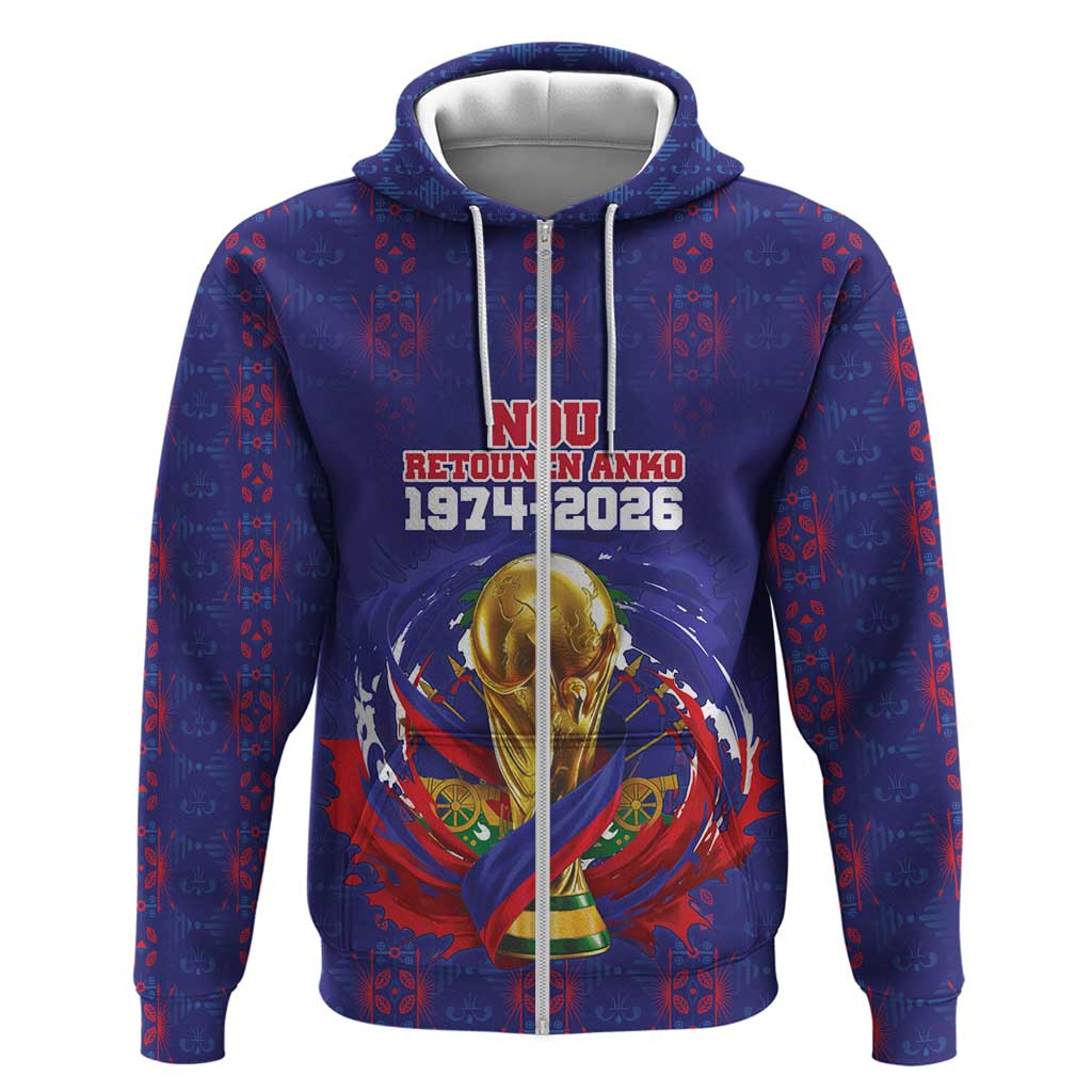 Custom Haiti Grenadye Alaso Zip Hoodie Blue Nou Retounen Anko 1974-2026 - Wonder Print Shop
