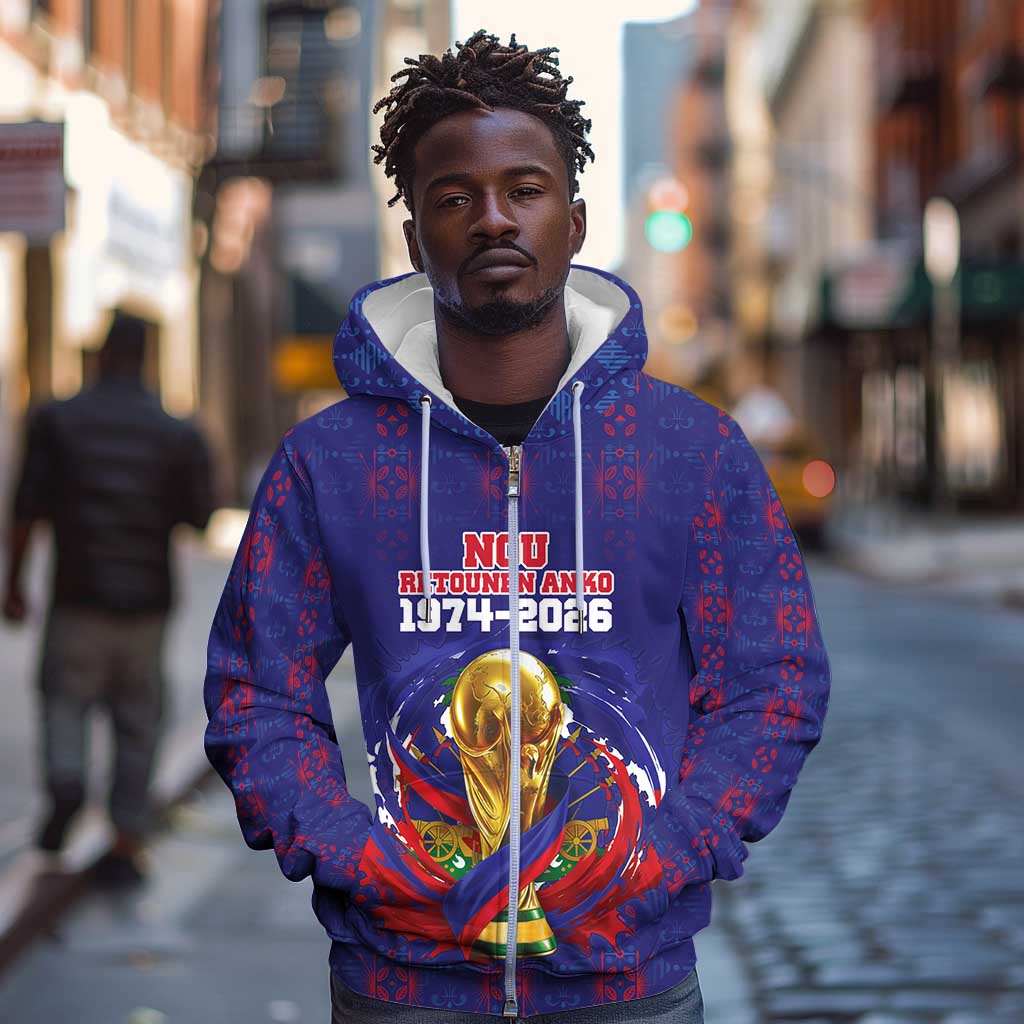 Custom Haiti Grenadye Alaso Zip Hoodie Blue Nou Retounen Anko 1974-2026 - Wonder Print Shop