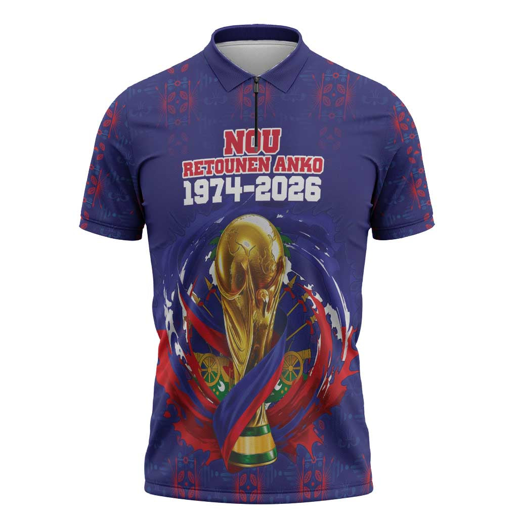 Custom Haiti Grenadye Alaso Zipper Polo Shirt Blue Nou Retounen Anko 1974-2026 - Wonder Print Shop