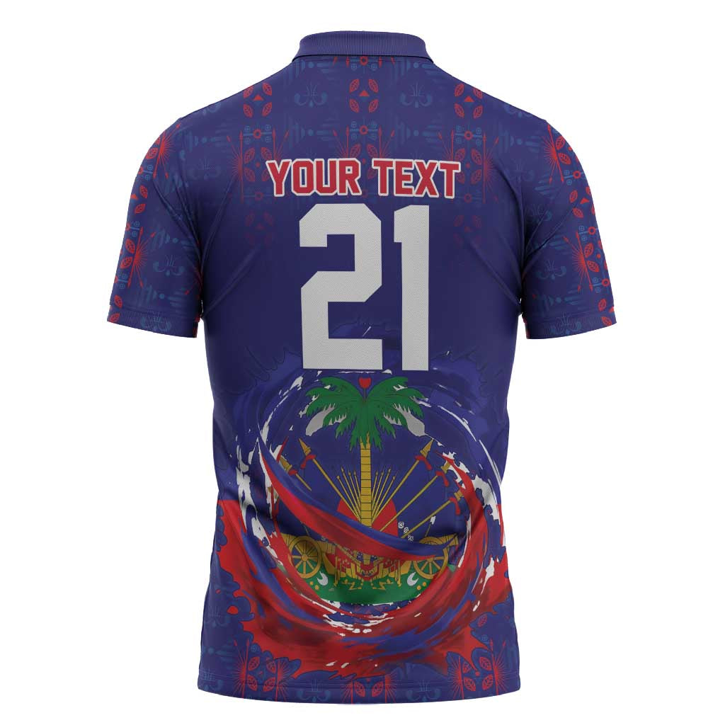 Custom Haiti Grenadye Alaso Zipper Polo Shirt Blue Nou Retounen Anko 1974-2026 - Wonder Print Shop